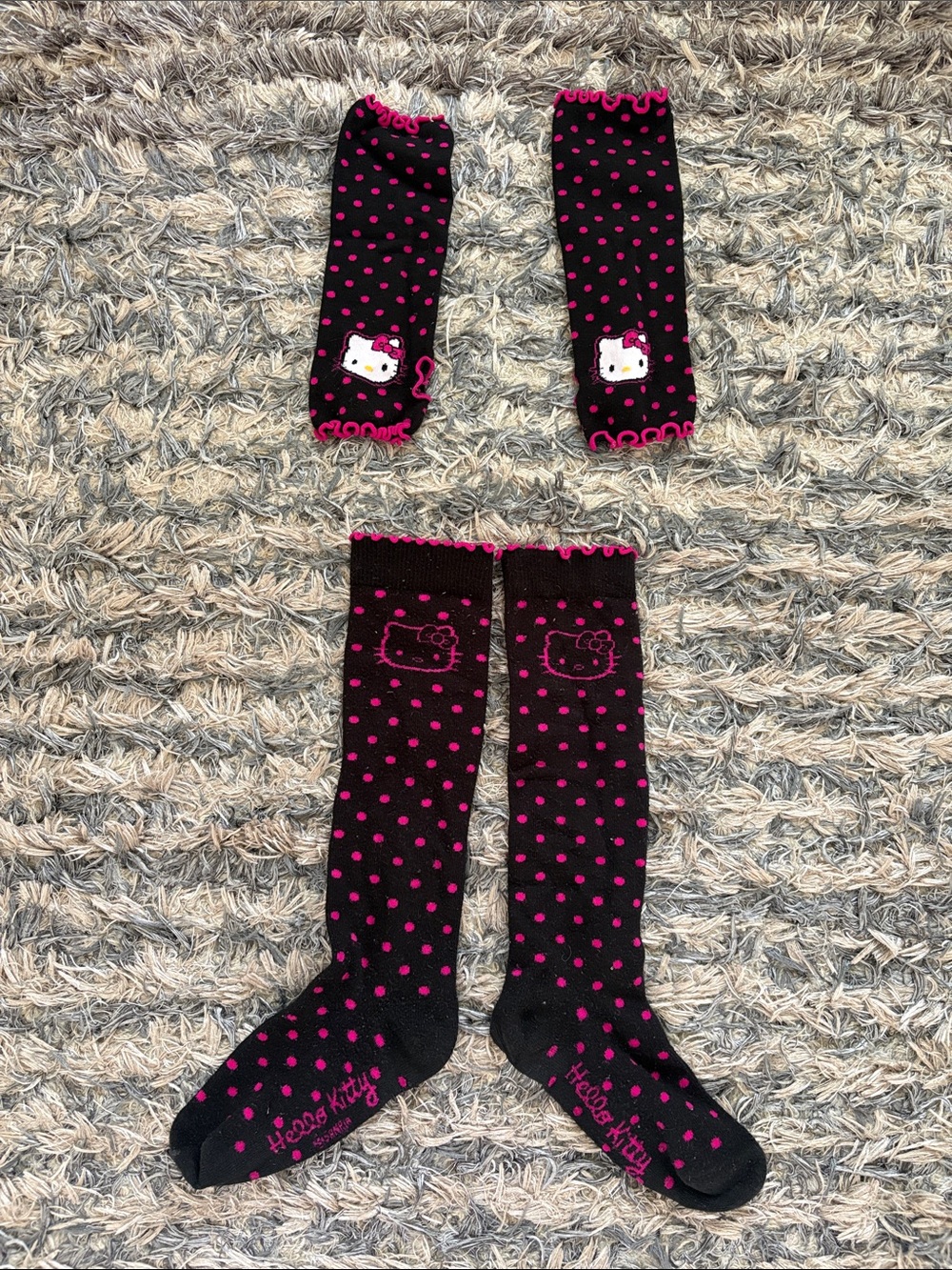 Hello Kitty Black and Pink Polka Dot Knee-High Socks with Matching Arm Warmers
